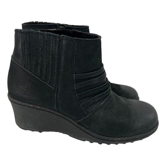 Keen Shoes - Keen Women Boot‎ Zurich Size Black Leather Wedge Ankle Bootie Side Zipper 9.5